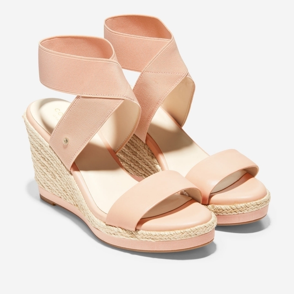 Cole Haan sz 9 Cloudfeel Espadrille Wedge Sandals Mahogany Rose Leather Sh398